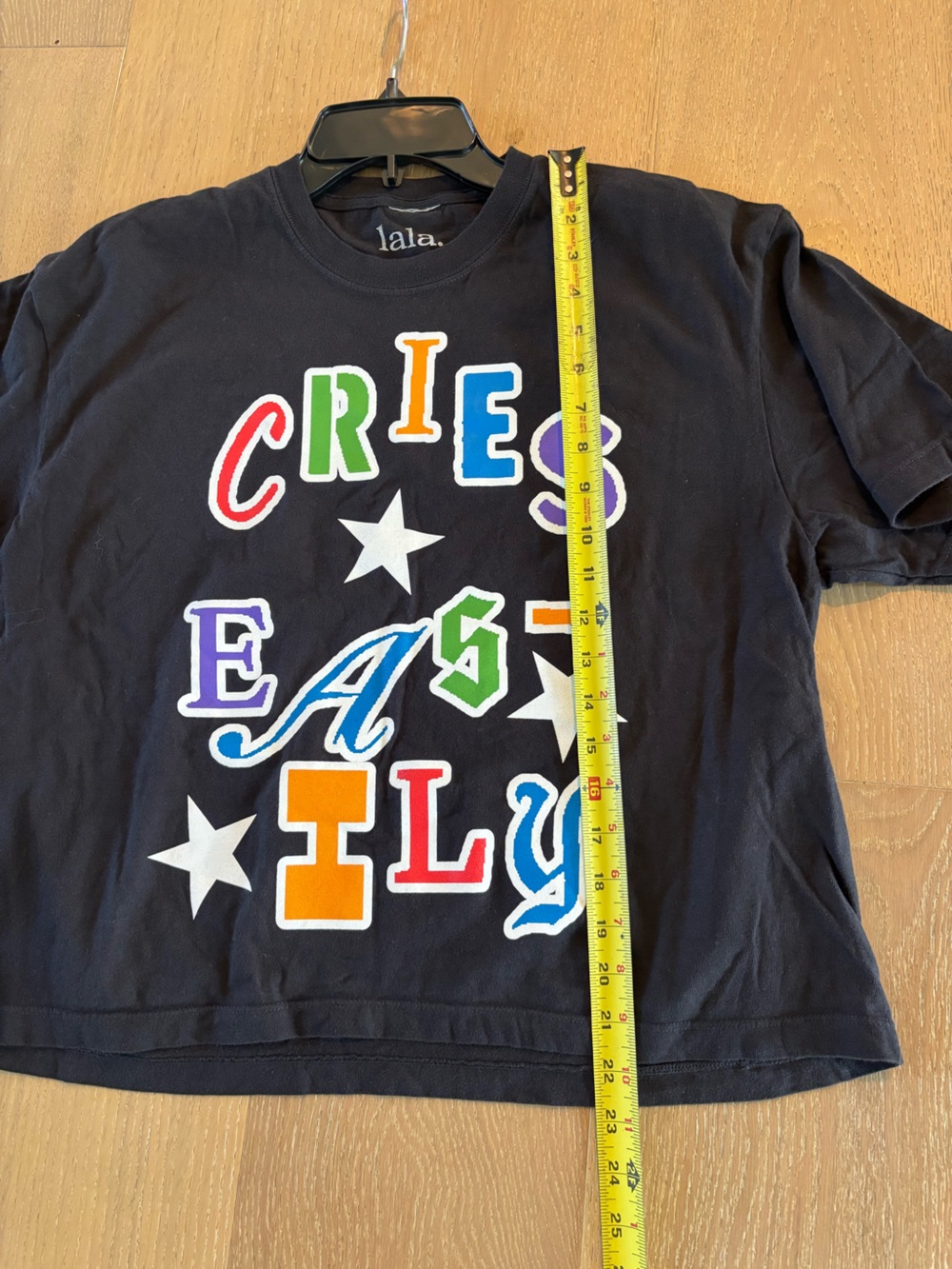 Dressed in LALA Sensitive Queen Boxy Cropped Tee S/M Black Cries Easily Shirt - Picture 7 of 7